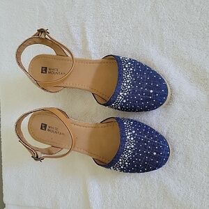 White Mountain Denim Blue Wedge Espadrilles
